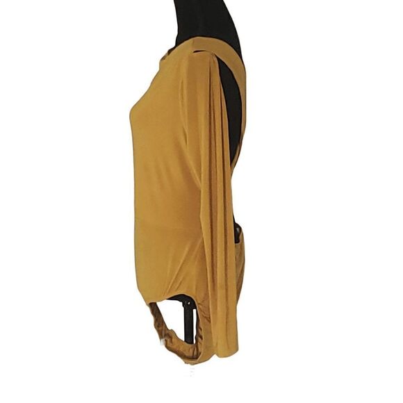 Outrageous Fortune Gold Stretch Long Sleeve Back-out Scoop Neck bodysuit Size 18 - Picture 6 of 7